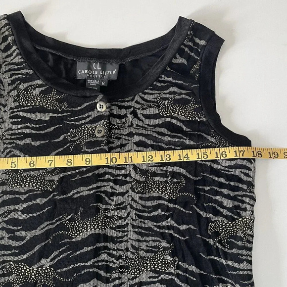 VTG Carole Little Sleeveless Maxi Dress 8 Black Gold Leopard Print Slinky - Picture 6 of 10